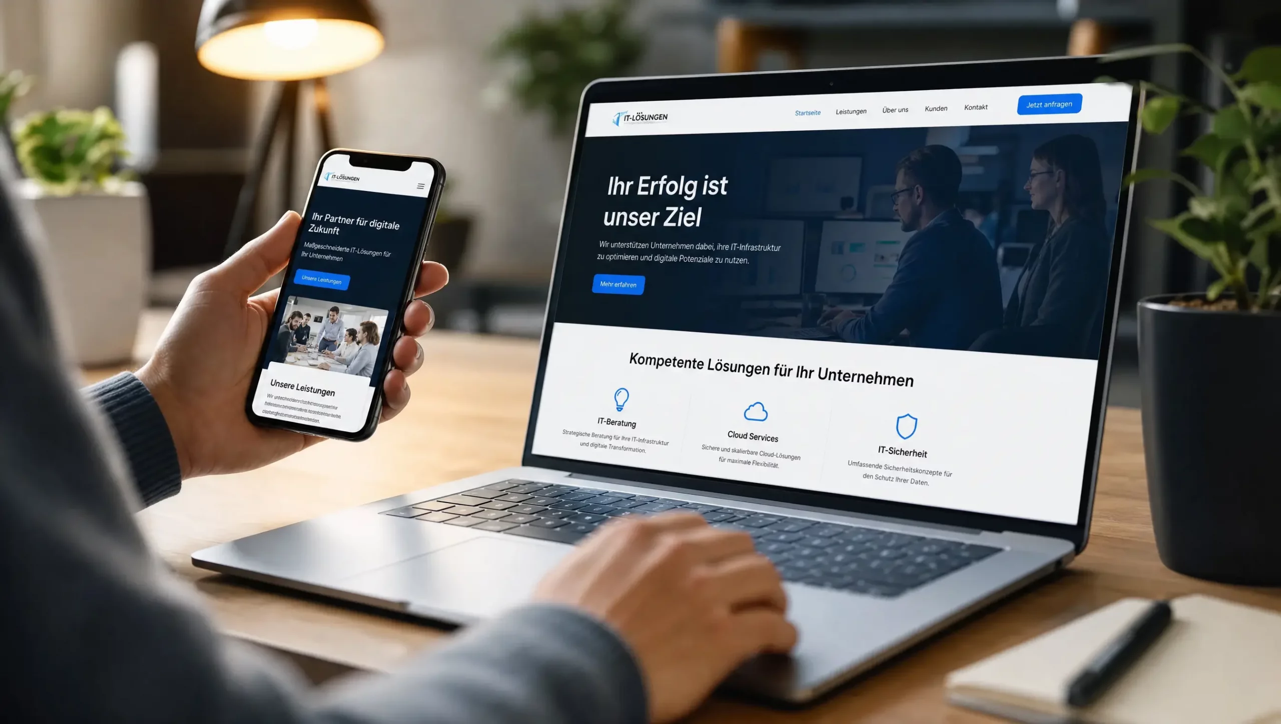 Moderne Unternehmenswebsite auf Desktop und Smartphone