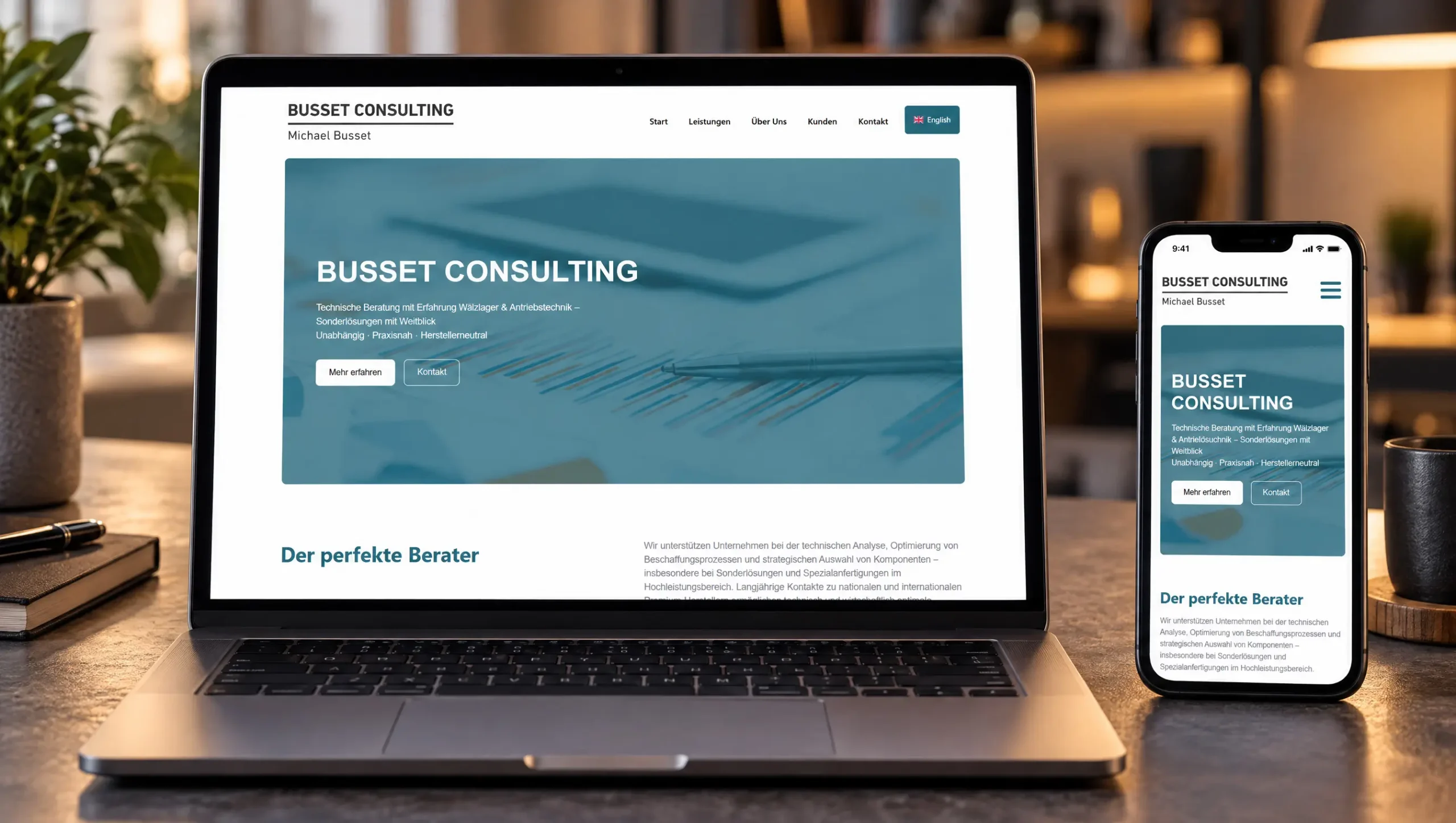 Webseite von Busset Consulting auf Desktop und Smartphone