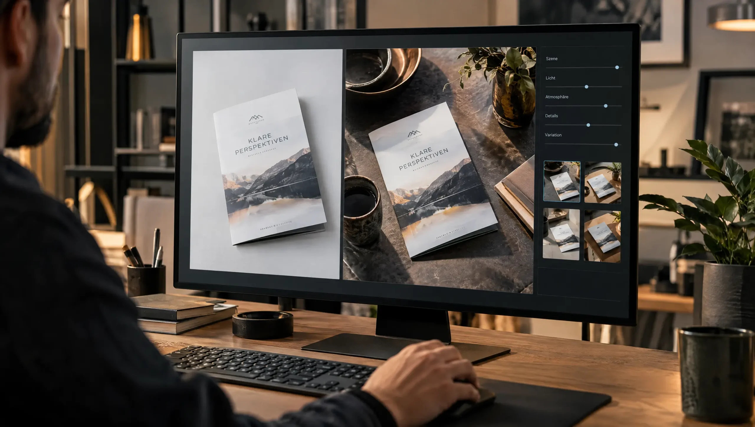 KI-gestützte Inszenierung eines realen Printprodukts