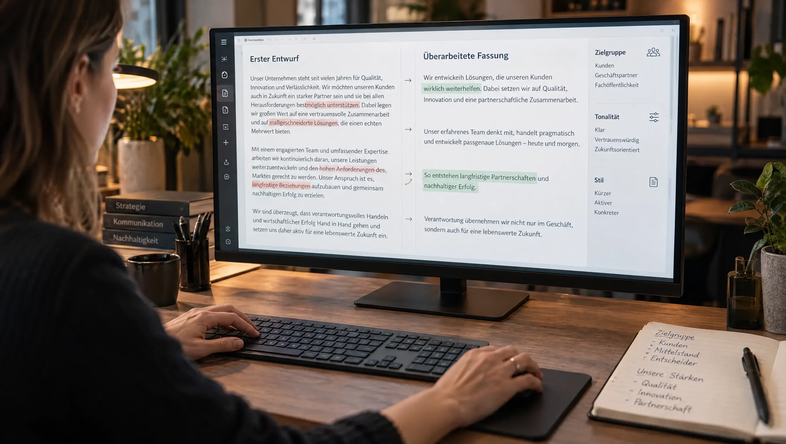 Menschliche Überarbeitung eines KI-gestützten Textentwurfs
