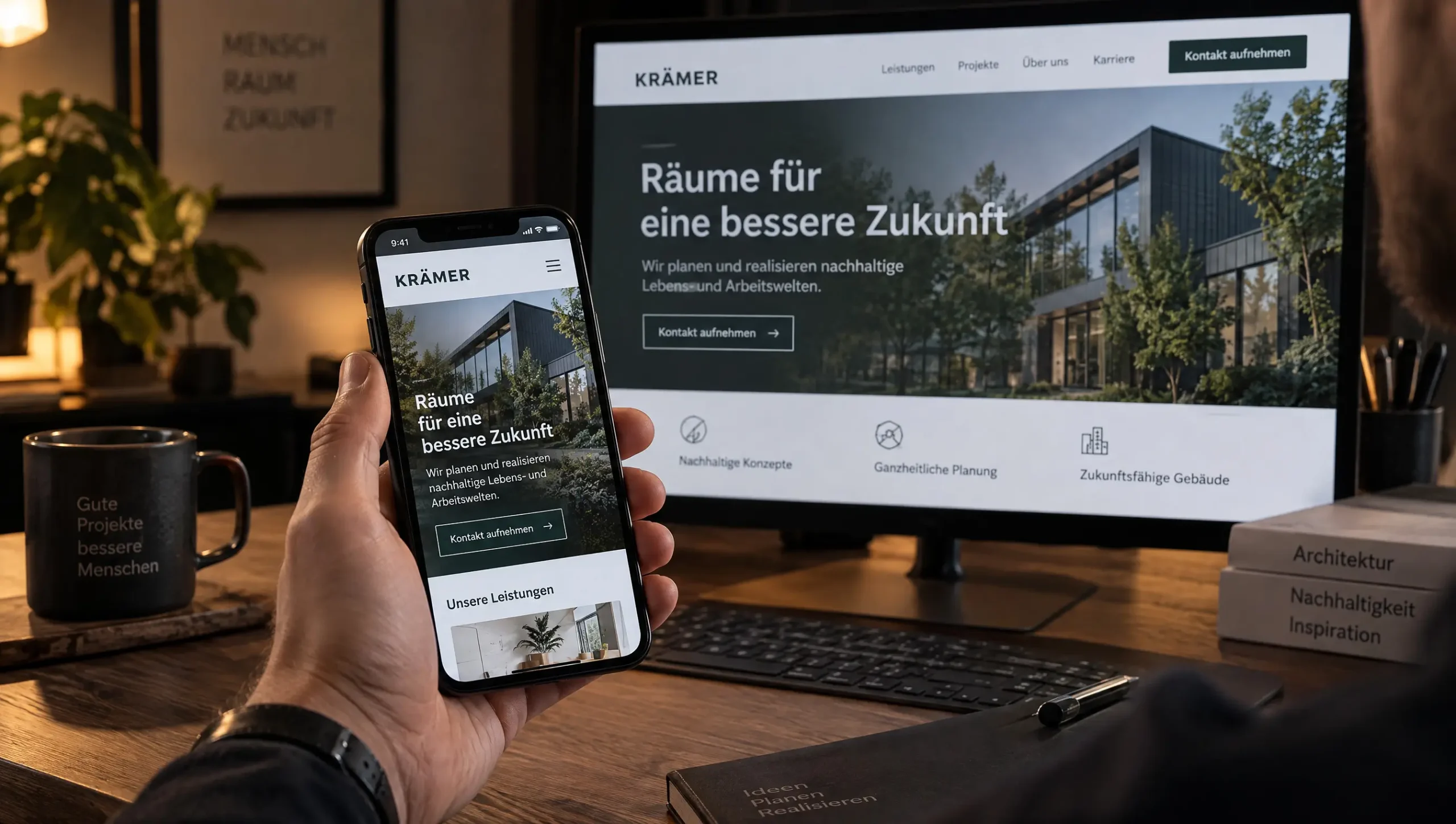 Responsive Unternehmenswebsite auf Smartphone und Desktop
