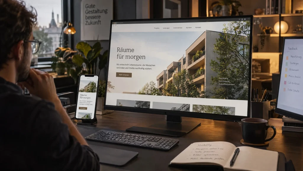 Moderne Unternehmenswebsite auf Desktop und Smartphone